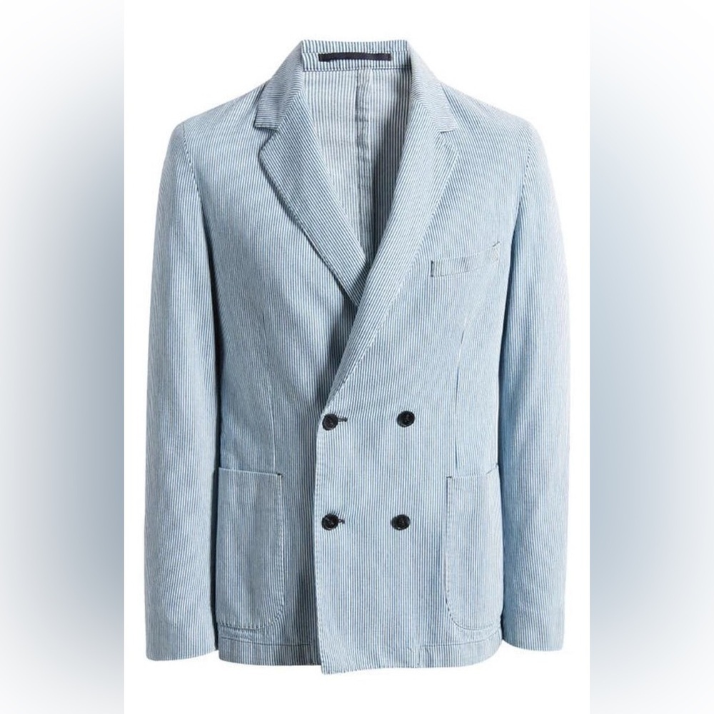 Officine Gnrale Leon Cotton Hemp Blazer Double Breasted Light Blue Mens Jacket